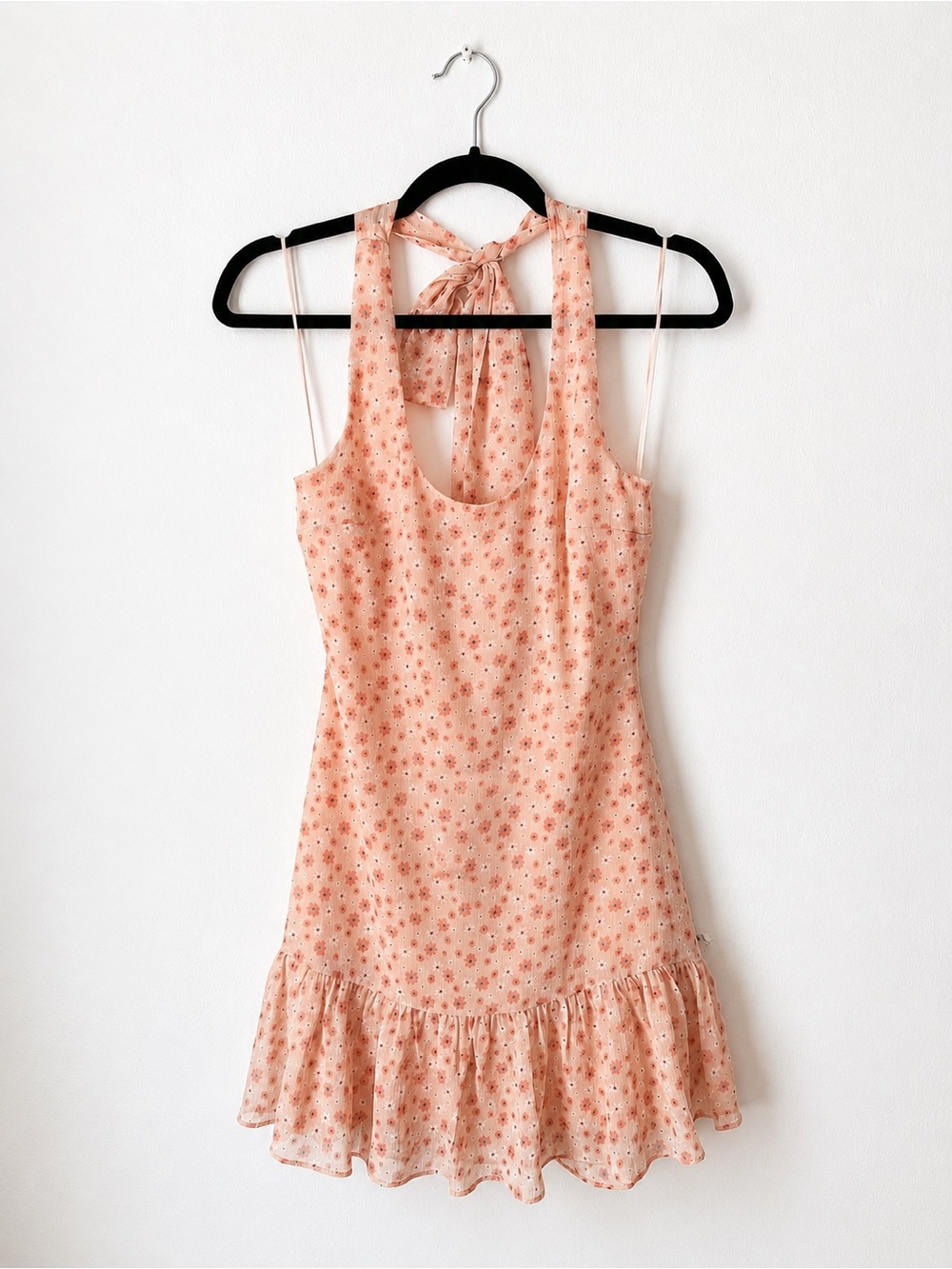 NWT Altar'd State Floral Halter Mini Dress Open Back Pale Blush Small
